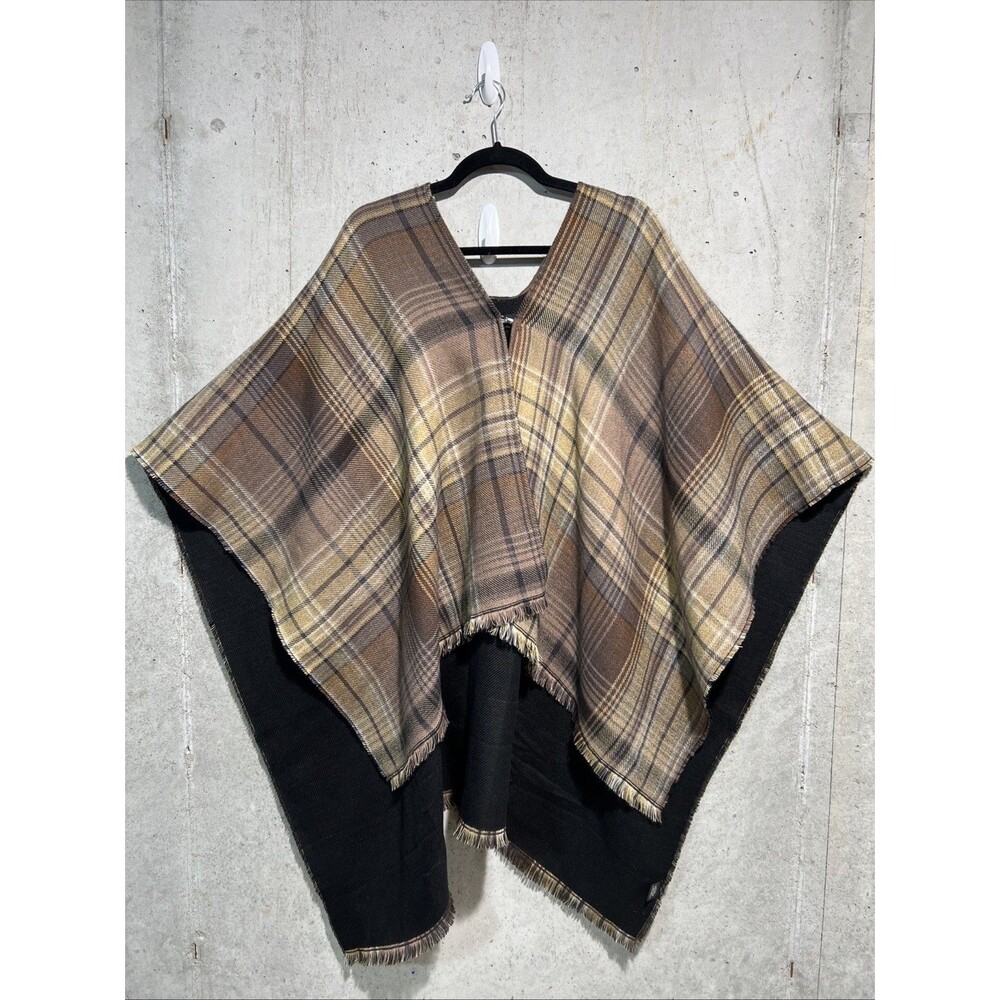 Marcus Adler Brown Plaid Fringe Poncho Shaw Cape Sweater Women One Size Boho NWT